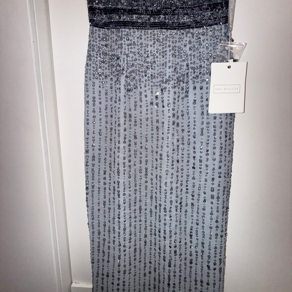 NWT | Mac Duggal A10509 Platinum Gray Sleeveless Beaded Midi Dress Size 4 - Picture 7 of 12